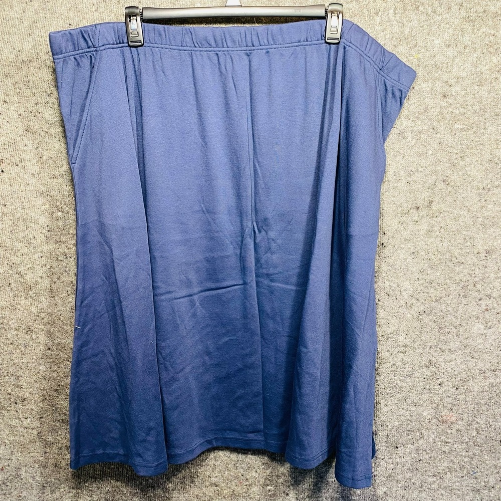 Woman Within Plus Size Pull-On Elastic Waist Stretch Knit A-Line Skirt 5X Blue